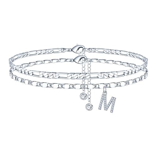 Ursteel Ankle Bracelets for Women, 14K-Gold-Plated Dainty Layered Chain CZ Initial Anklets Set Summer Jewelry Gifts for Women - Image 1