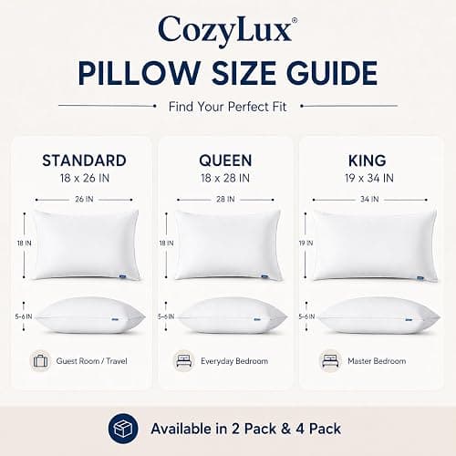 CozyLux Bed Pillows Standard Size Set of 4, 18" x 26", Medium Support | Soft Supportive Down-Alternative Pillows for Side, Back & Stomach Sleepers, OEKO-TEX Certified, Hotel Quality, Washable thumbnail 2