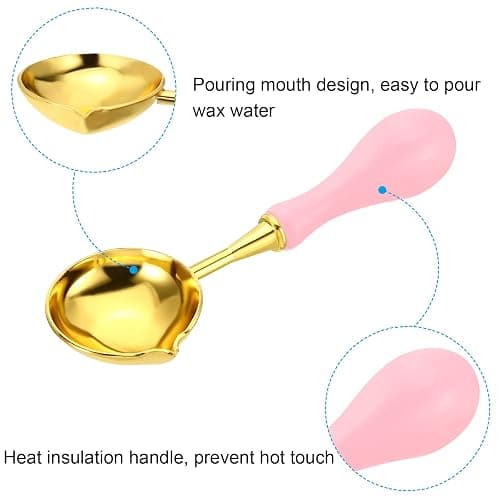 PATIKIL 4" Wax Seal Spoon, Wax Sealing Melting Spoon Brass Vintage Wooden Handle for Wax Seal Stamp Envelope Art Craft, Pink/Golden thumbnail 4