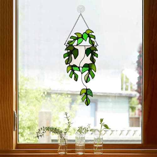 BOXCASA Stained Glass Window Hanging - Handmade Monstera Leaf Suncatcher for Plant Lovers,Plant Gifts for Women,Grandma,Mother's Day,Christmas thumbnail 8