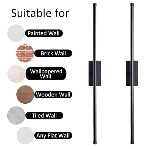 Easy Install Peel and Stick on Battery Operated Wall Sconces Set of 2 Rechargeable, Magnetic Linear Wall Sconce Wireless Long Picture Vanity Wall Light for Living Room Bedroom (2 Pack, 28.3'', Black) thumbnail 8