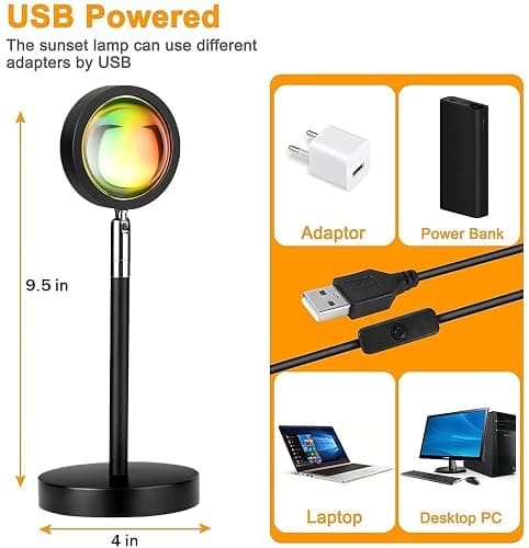 Sunset Lamp Projection, Sunset Night Light Rainbow Projector 180° 16 Color Changing 4 Modes, Vlog, Photography, Decorative, Party Decor, Gift for Women(16 Color) thumbnail 5