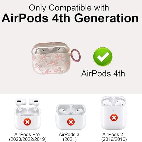 Compatible with AirPods 4 Case Clear Cute Bow Pattern for Girls Women Shockproof Drop Protection Scratch Resistant Case Cover with Keychain, Pink thumbnail 9