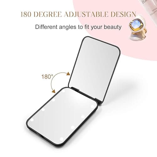Kakuje Compact Mirror, 1X/3X Magnification LED Pocket Mirror with Nternal BIattery, Pink Mini Mirror for Purse, Pocket,Travel and Present - Black thumbnail 7