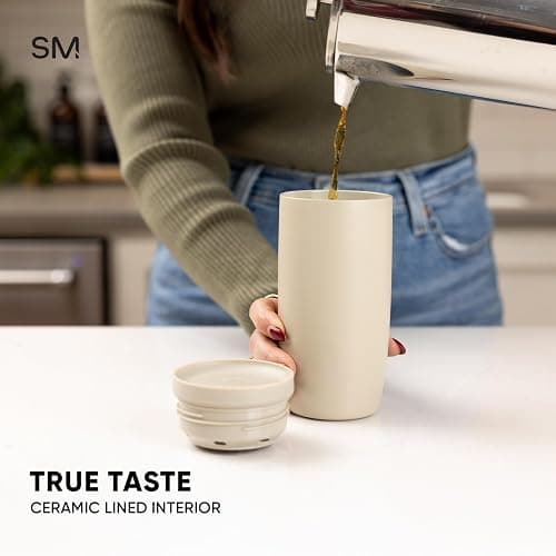 Simple Modern Travel Coffee Mug Tumbler with 360° Lid | Ceramic-Lined Insulated Stainless Steel Cold Brew Iced Coffee Cup | Gifts for Women Men Her Him | Voyager Signature | 16oz | Forest thumbnail 2