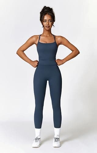 QBGJTD Womens Workout Sets Two Piece Cross Back Tank Top Matching High Waist Leggings Sets Gym Outfits Work Out Clothes thumbnail 6