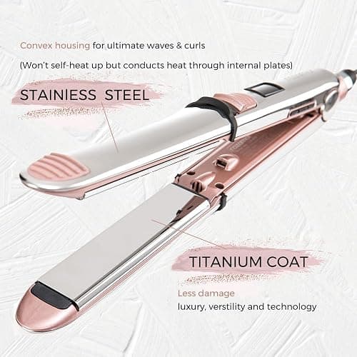 Rozamor 2-in-1 Titanium Ionic Flat Iron,Professional Hair Straightener & Curler, Fast Heating, Dual Voltage, Pink, for All Hair Types thumbnail 2