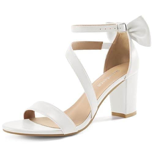 Reimferce Comfortable Block Heels for Women: 3.14" Stable Walk for Confidence on Wedding - Elegant Bow Ankle Strap & Cushioned Insole for Bride & Bridesmaids - Image 1