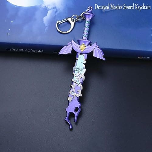 MEETCUTE Decayed MasterSword Keychain Latest,Cool Sword Key Ring for Men and Women Legend of Zeld the Tears Kingdom MasterSword Key chain Cosplay Accessories - Purple thumbnail 9