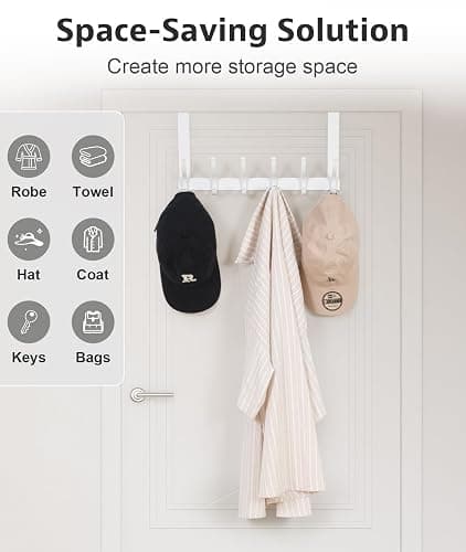 Optish Over The Door Hooks, Door Hanger Hooks for Hanging, Over The Doors Towel Racks for Bathroom, Coat Rack Dorm Essentials (1Pack, White, Fit 1-3/4" Doors) thumbnail 6