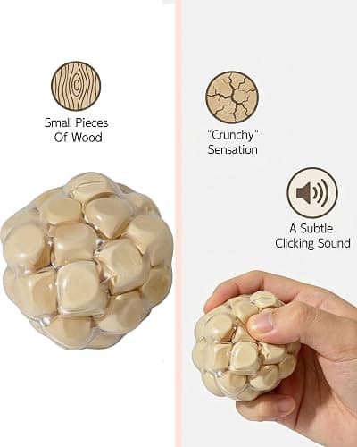 2Pcs Crunchy Stress Balls with Wooden Core, Fidget Toys for Adults | Hand Squeeze Stress Relief thumbnail 3