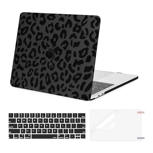 MOSISO Compatible with MacBook Pro 13 inch Case M2 2025, 2024, 2023, 2022, 2021-2016 A2338 M1 A2251 A2289 A2159 A1989 A1708 A1706, Plastic Leopard Grain Hard Case&Keyboard Cover&Screen Protector,Black - Image 1