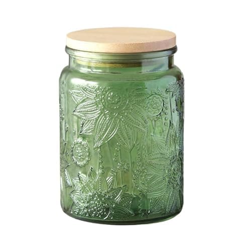 Green Glass Canister, Candy Jar with Lid, 23.7 FL OZ Vintage Colored Mason Jars for Kitchen Decorative Jar for Coffee Tea Candy Cookies, Cute Jars (Green, 1 Pack) - Image 1