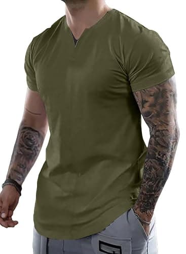 Dokotoo Men Mens Henley Shirts Short Sleeve Summer Casual V Neck Cotton Tee Shirts - X-Large - Green - Image 1