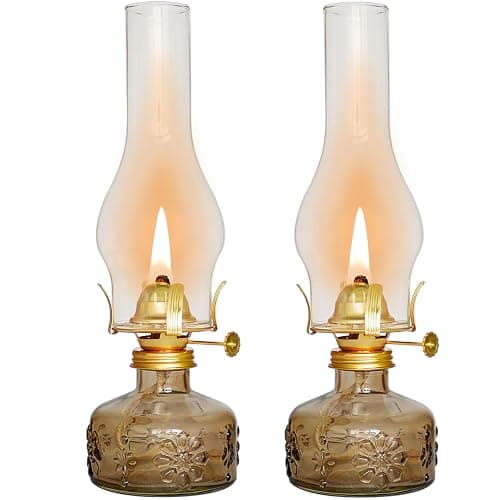 GXFCCYXT 2 Pcs Chamber Oil Lamp Brown Vintage Glass Clear Kerosene Lamp Indoor Decorative Hurricane Lamp Oil Lamps for Indoor Use or Tabletop Decor and Emergency Lighting - Image 1