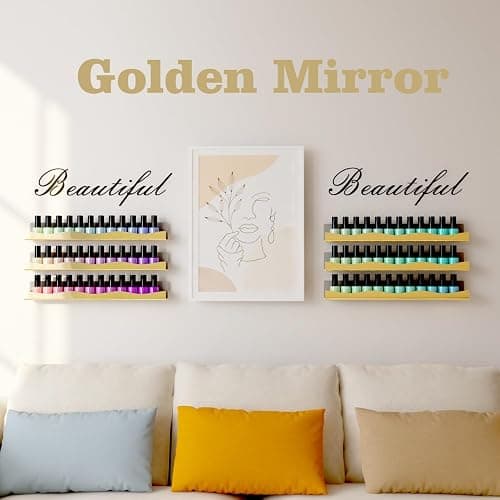 YMVV Wall-Mounted Nail Polish Organizer Rack - 15-Inch Gold Mirror Finish Nail Polish Shelf, Makeup & Beauty Essentials Storage - Multi-Purpose Display Holder for Small Space, Vanity Bathroom, 6 Pack thumbnail 4
