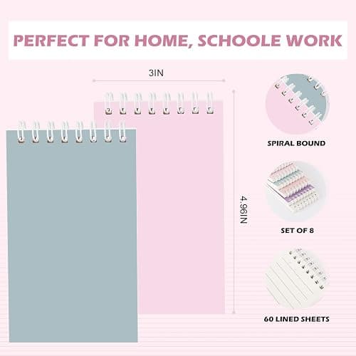 Ddaowanx Small Notebooks,3x5 Pocket Spiral Notepads With Lined Pages - The Perfect Little Mini Notebook to Stay Organized and Boost Productivity at Work or School (8, Delight Colors) - 8 - Delight Colors thumbnail 2