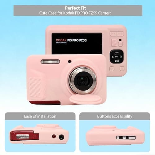 Frevyve Case for Kodak PIXPRO FZ55 Digital Camera Accessories, Soft Silicone Protective Case, Slim Fit Sleeve with Removable Lens Cover and Screen Protector, Lightweight, Anti-Scratch (Pale Pink) thumbnail 3