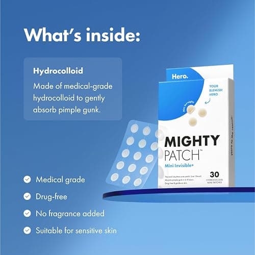 Mighty Patch Mini Invisible+ Patches - X-Small Daytime Hydrocolloid Acne Pimple Patches for Covering Zits & Blemishes, Blends Into Skin & Barely There (30 Count, 10mm Patch) thumbnail 6