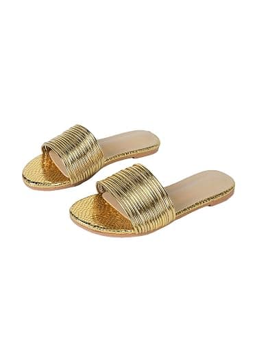 GORGLITTER Women's Summer Metallic Flats Sandal Dressy Cute Open Toe Slipper Slip on Slide Beach Sandals 2025 - Image 1