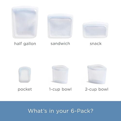 Stasher Premium Silicone Reusable Food Storage Bags, 6-Pack, Clear, Multi-Use Food Storage Bags, Lunch Bag, Travel Containers, BPA Free, Leak-free, Dishwasher-Safe, Eco-friendly thumbnail 5