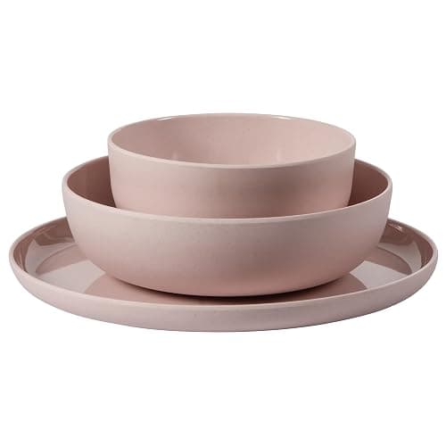 Gibson Home Candy Skies 12 Piece Unbreakable Wheat Straw Melamine Plates and Bowls Dinnerware Set - Outdoor, Camping, & Everyday Use - Matte Exterior/Shiny Interior Pink thumbnail 7
