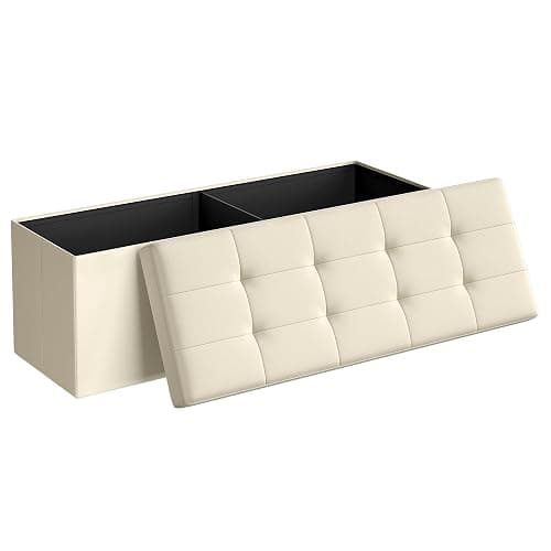 SONGMICS MAZIE Collection - 43 Inches Folding Storage Ottoman Bench, Ottoman Foot Rest, End of Bed Bench, Storage Chest, Load 660 lb, for Living Room, Bedroom, Entryway, Cream White ULSF77BE - Cream White - 15"D x 43"W x 15"H - Image 1