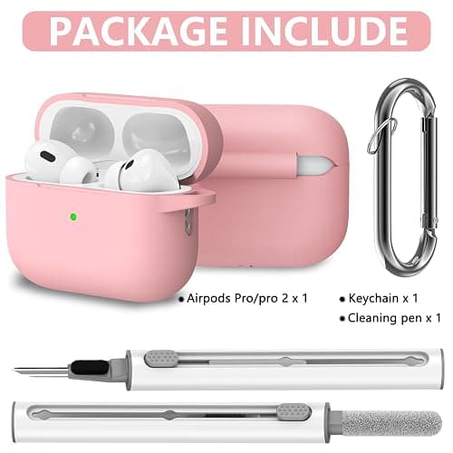 Ljusmicker for AirPods Pro Case Cover with Cleaner Kit,Soft Silicone Protective Case for Apple AirPods Pro 2nd/1st Generation Case for Women Men,AirPod Pro Case Accessories with Keychain-Pink thumbnail 2