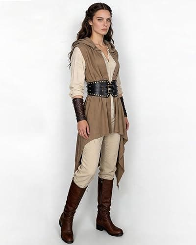 L'VOW Women's Asymmetrical Post-Apocalyptic Hooded Surcoat Distressed Hem Sleeveless Tunic Wasteland Ranger Cosplay Vest thumbnail 7