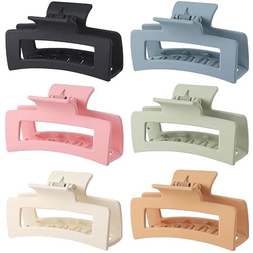 3.5 Inch Square Hair Clips for Women 6 Pack Hair Claw Clips Medium Claw Clips for Thick Thin Hair Rectangle Banana Jaw Hair Accessories for Women Girls -Basic - Image 1