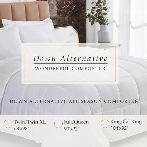 HIG 3pc Down Alternative Comforter Set - All Season Reversible Comforter with Two Sham - Quilted Duvet Insert with Corner Tabs - Box Stitched - Breathable, Soft, Fluffy (Twin/Twin XL, Pure White) thumbnail 3