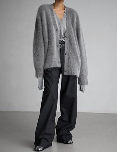 Arssm Womens Fuzzy Cardigan Sweater Long Sleeve Cardigans Button Down V Neck Fluffy Knit Top Fashion 2025 Knitwear thumbnail 4