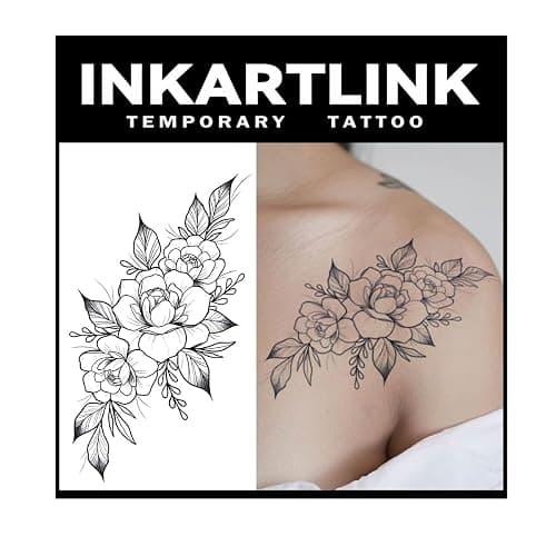 INKARTLINK Tattoo Tech, 2 Sheets Extra Large Semi Permanent Tattoo, Adult Art Design Temporary Tattoos, Lasts 1-2 Weeks, Waterproof, Realistic Look, No Adhesive, No Reflection (Flower)202 - Image 1