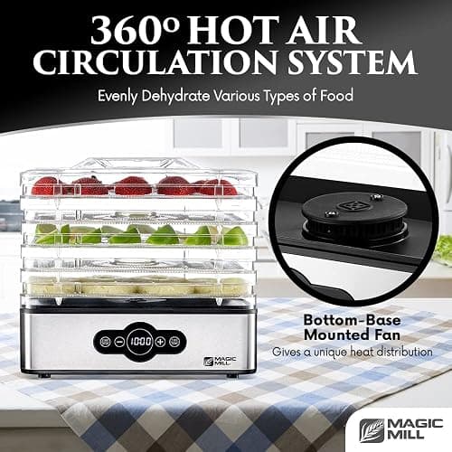 Magic Mill Food Dehydrator Machine | 5 Stackable Stainless Steel Trays Jerky Dryer with Digital Adjustable Timer & Temperature Control - Electric Food Preserver for Fruits, Veggies, Meats & Dog Treats thumbnail 4