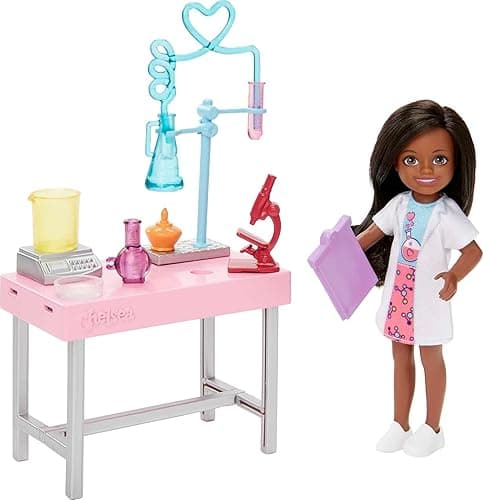 Barbie Chelsea Can Be Doll & Playset, Brunette Scientist Small Doll with Toy Chemistry Lab Table & STEM-Themed Accessories - Image 1