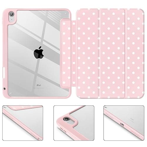 Tuiklol Case for iPad 11 inch (A16 Chip) 2025 Gen 11th / iPad 10.9 inch 2022 10th Gen, Buit in Pencil Holder with Shockproof Cover Clear Transparent Back Shell Auto Wake/Sleep,Spot-Pink thumbnail 8