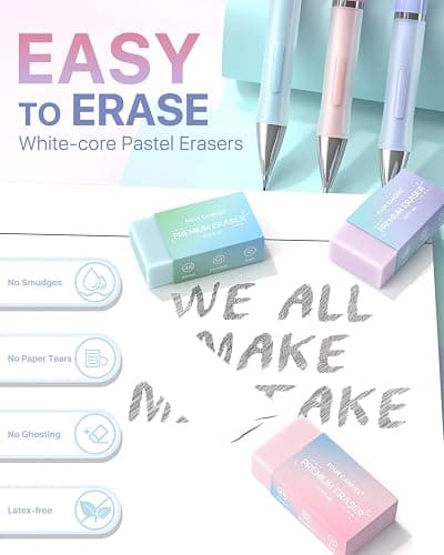 Four Candies Mechanical Pencil Set - 0.5 mm & 0.7 mm, 12PCS Cute Pencils Mechanical with 720PCS (HB & 2B) Lead Refills & 21PCS Erasers & 1PCS Storage Case, Pastel Aesthetic Lead Pencils for School thumbnail 6