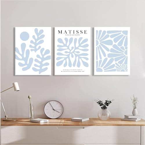 yulihaz Matisse Flower Wall Art Abstract Minimalist Light Blue Henri Matisse Canvas Posters Prints Aesthetic Pictures Wall Decor Gallery Home Decoration for Bedroom Living Room Framed 12x16 inch - canvas 12x16 inch - light blue thumbnail 3