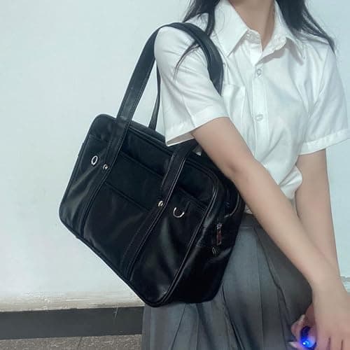 gosduiwip Premium Leather School Bag For Student Uniform Laptop Lightweight Japanese Handbag Large Capacity PU Wide Application, Black thumbnail 2