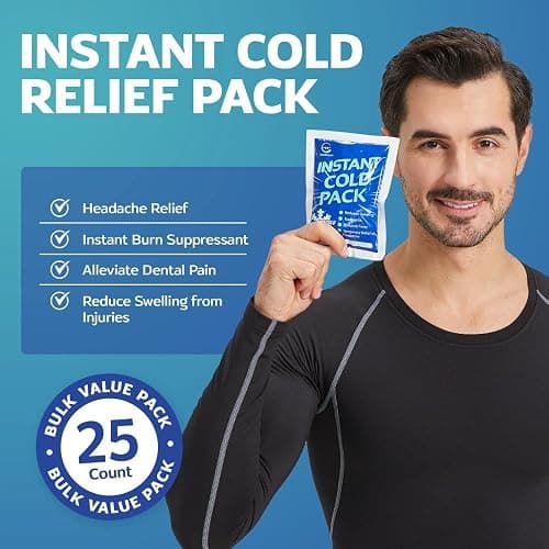 25 Pack Instant Ice Cold Pack (6” x 4.5”) - Disposable Instant Ice Packs for Injuries | Cold Compress Ice Pack for Pain Relief thumbnail 2