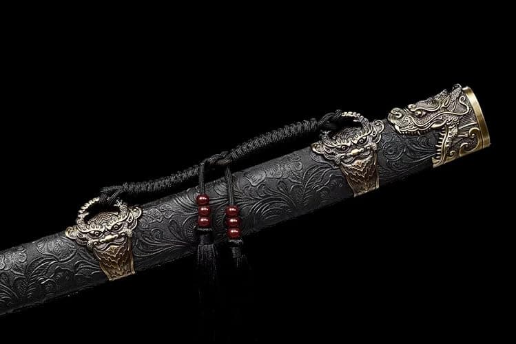 Yongli Sword Chinese Sword,Broadsword,Dragon Head Qing dao(High Manganese Steel Blade,Leathr Cover Scabbard) Length 40.5" Golden Blade thumbnail 6