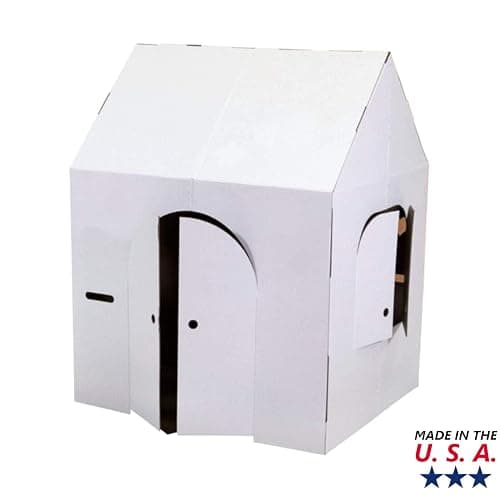 Easy Playhouse Cardboard Blank Crafty Cottage - Kids Fort to Color & Draw | DIY indoor playhouse and art canvas for kids; 32x26.5x40.5 in house with mail slots, fold out doors, and windows; USA made thumbnail 7