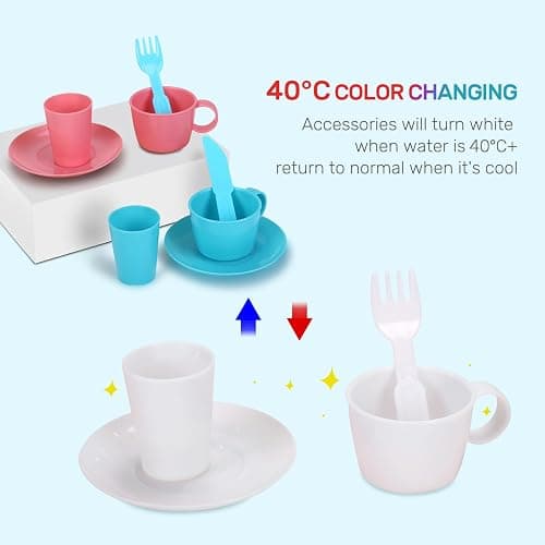 CUTE STONE Color Changing Kitchen Sink Toys, Children Electric Dishwasher Playing Toy with Running Water, Upgraded Faucet, Automatic Water Cycle System Play House Pretend Role Play Toys for Boys Girls thumbnail 3