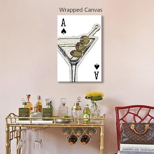 xbsifyiooa Mosaic Dirty Martini Canvas Wall Art, Black White Ace Playing Card Poster, Vintage Olive Martini Bar Cart Wall Decor, Funky Alcohol Cocktail Print Poker Painting 8x12in Unframed thumbnail 4
