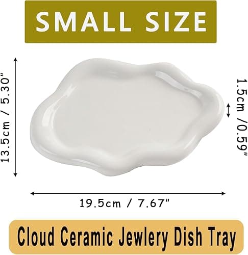 BESSKON Small Jewelry Dish for Women, Gifts for Mom, Ceramic Jewlery Tray Ring Holder, Vanity Ring Dish Cute Cloud Tray, Nightstand Decor Trinket Bowl for Earrings, Perfume, Keys, White Jewelry Plate thumbnail 2
