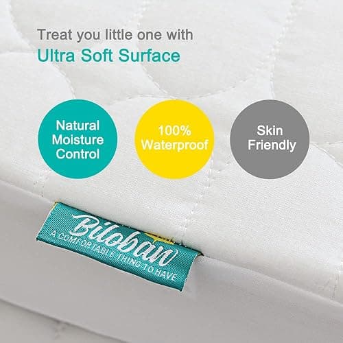 Crib Mattress Protector Sheets Waterproof 2 Pack, Quilted Crib Mattress Pad Cover Fitted Fits for Toddler Bed Mattress, White, 52” x 28” thumbnail 5