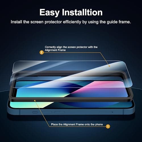NEW'C 3 Pack Designed for iPhone 14,iPhone 13,iPhone 13 Pro Screen Protector (6.1 inches),Tempered Glass with easy installation tool included,Case Friendly Ultra Resistant thumbnail 3
