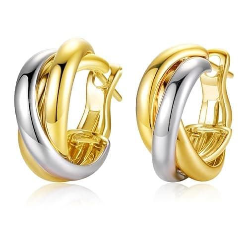 1Sets Mixed Metal Earrings,Two Tone Silver and Gold Hoop Earrings, Intertwining Small Circle Huggie Lightweight Twisted Hoop Earrings for Women Trendy - Image 1