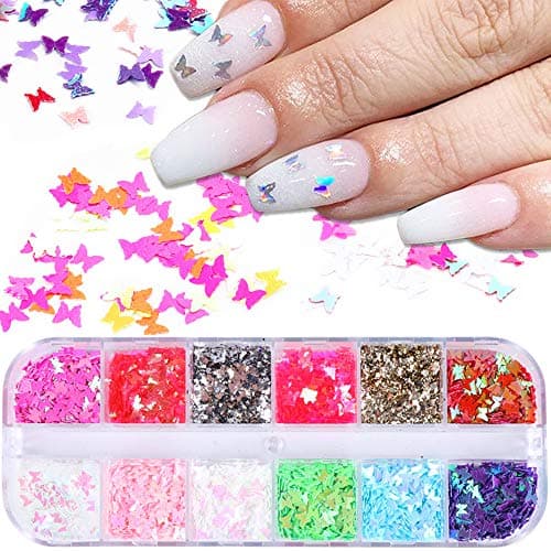 12 Colors Butterfly Glitter Nail Sequins Holographic 3D Nail Art Flakes Colorful Confetti Glitter Sticker,Nail Art Design Makeup DIY Decoration Kit,Nail Sequins for Face Body Eye Hair - Image 1