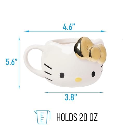 Silver Buffalo Sanrio Hello Kitty Gold Chrome Reflective Bow Ceramic 3D Sculpted Mug, 20 Ounces thumbnail 3
